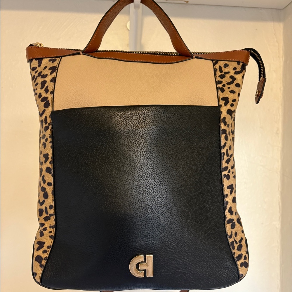 Cole Haan Black and Cream Leopard Backpack